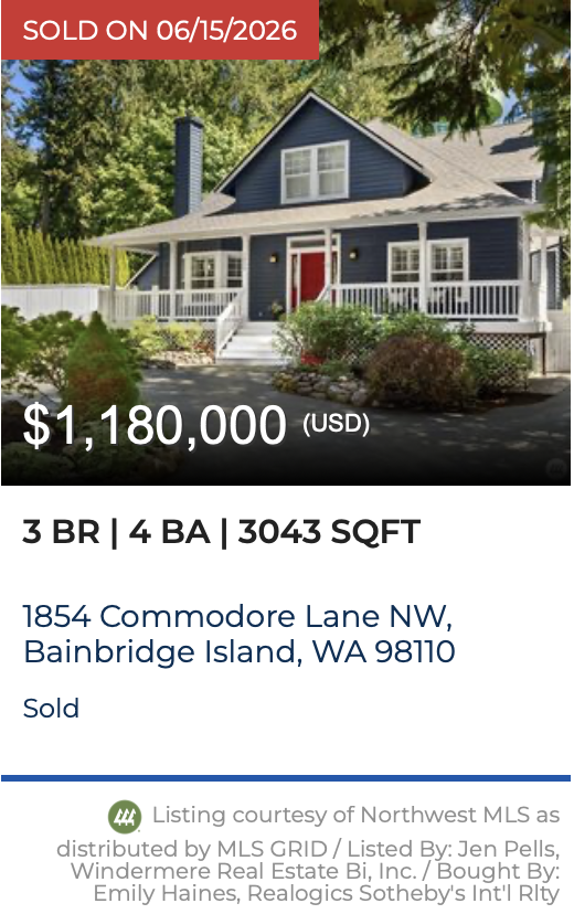 Commodore Lane on Bainbridge Island. Sold by Jen Pells Windermere Bainbridge.